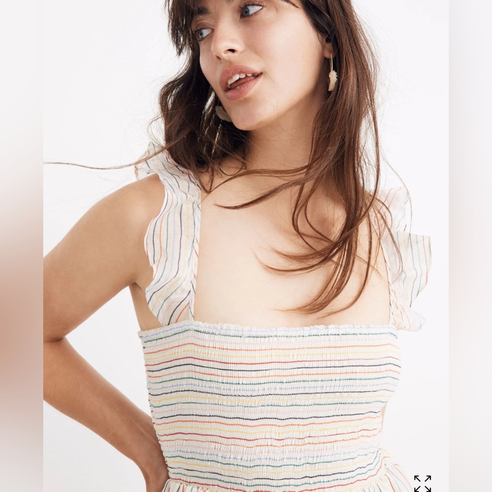Madewell Ruffle-Strap Smocked Dress in Rainbow Stripe - Picture 2 of 10